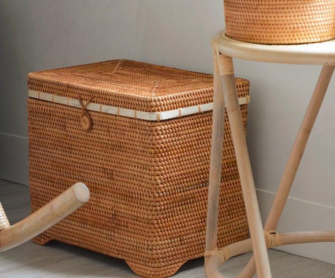 Woven Rectangular Basket with Handle, Rattan Storage Basket for Shelve –  Paintingforhome