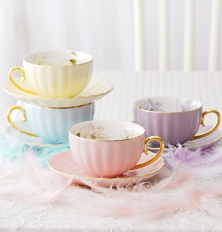 Beautiful British Flower Tea Cups, Unique Porcelain Cup and Saucer