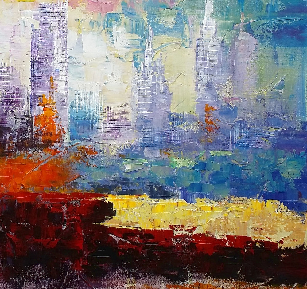 Abstract Cityscape with Thick Acrylic Paint Detailed Brush Strokes ·  Creative Fabrica