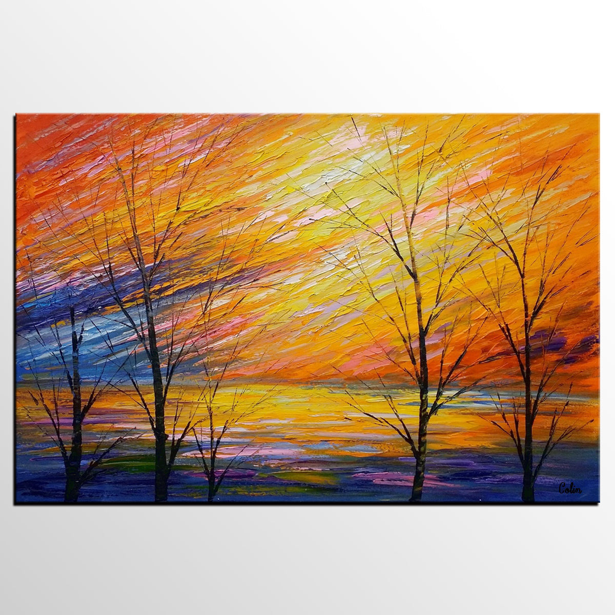 Wall Large Canvas Art Hand Art Oversize Art Orange Painting Canvas Colorful  Art Contemporary Art Acrylic Painting Frame Painting | SUNSET SPLATTER