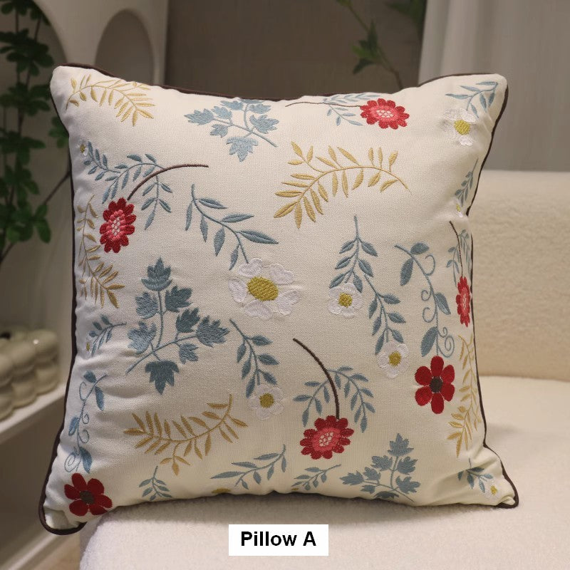 Decorative Sofa Pillows for Couch, Embroider Flower Cotton Pillow