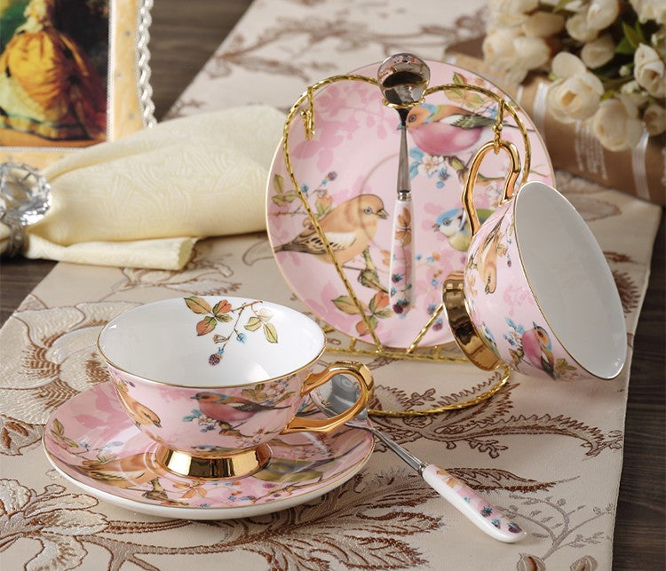 Elegant Pink Ceramic Coffee Cups, Unique Bird Flower Tea Cups and Sauc –  artworkcanvas