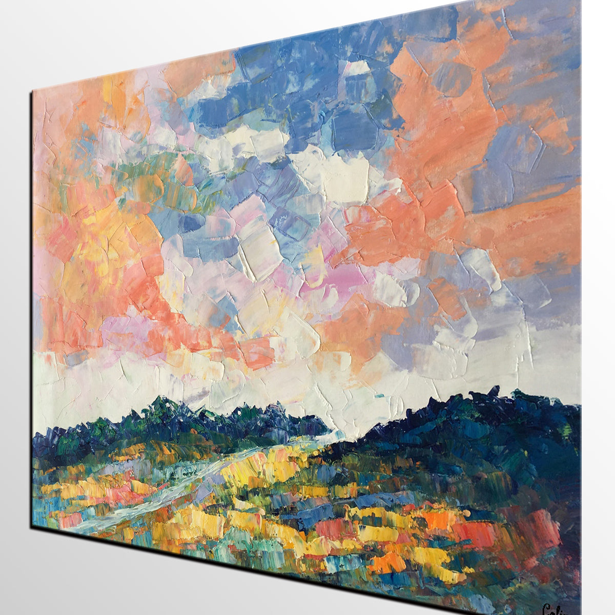 Orange landscape oil painting, large oil paintings L493 – LargeArtCanvas