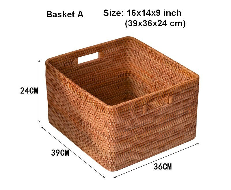 Woven Rectangular Basket for Shelves, Rattan Storage Basket