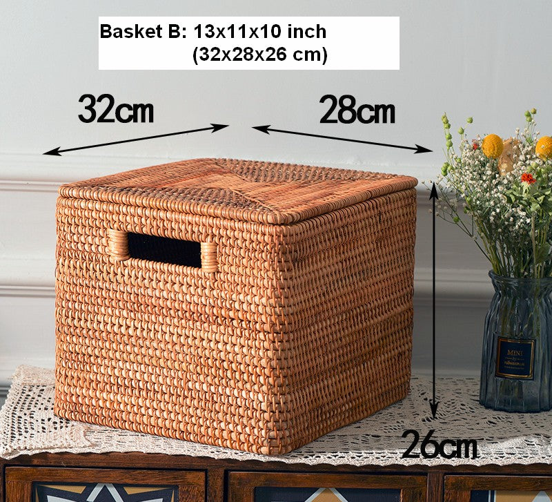 Wicker Rectangular Storage Basket with Lid, Extra Large Storage