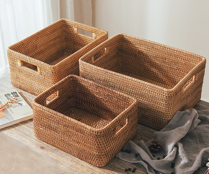 Storage Baskets for Kitchen Storage Bins Woven Basket Square Wicker Basket  for Shelf Kitchen Organization Straw Utensil Storage 