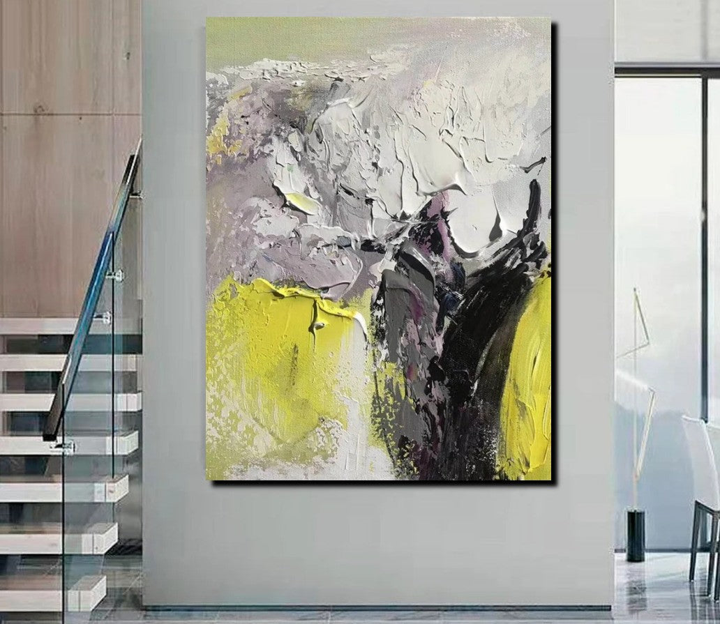 Simple Canvas Art, Yellow Modern Abstract Painting, Living Room