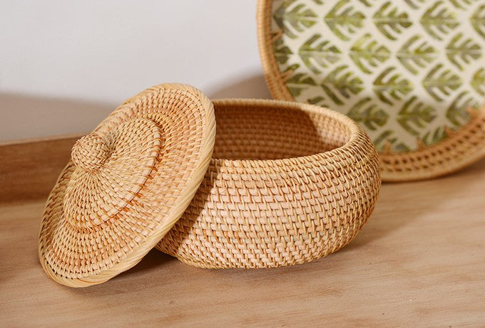 Handmade Natural Rattan Woven Flower Hand Basket Home Kitchen