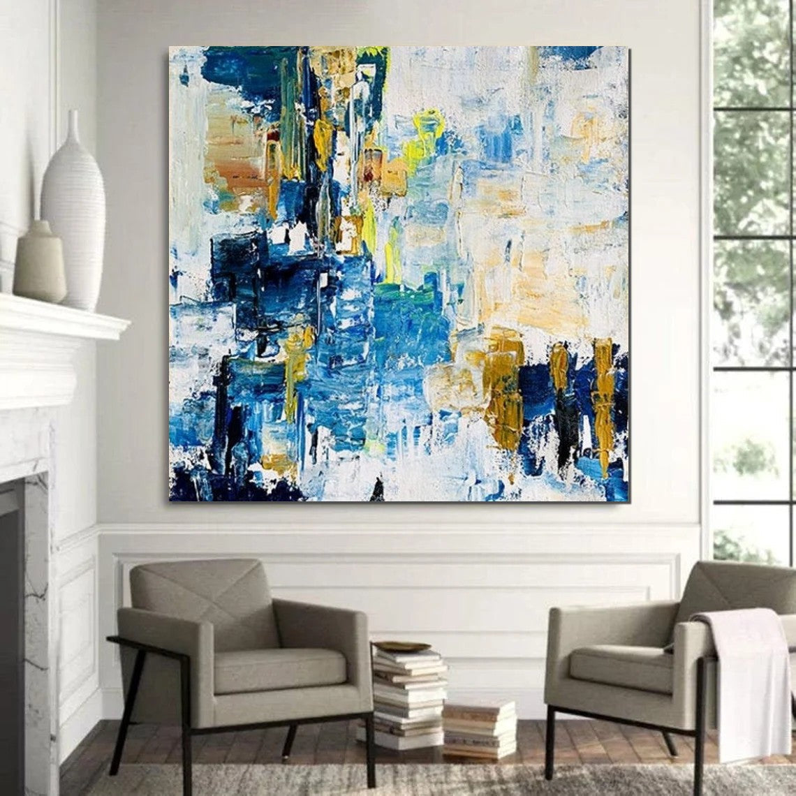 Acrylic Painting On Canvas Large Blue Wall Art Blue Painting Abstract  Modern Black Colors Wall Art Colorful Painting | URBAN CONCEPT 32x32