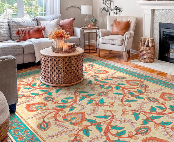 Abstract Contemporary Rugs Next to Bed, Modern Rugs for Living Room, Flower Pattern Contemporary Modern Rugs-artworkcanvas