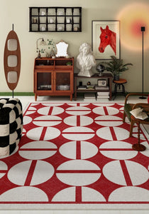 Modern Rug Placement Ideas for Bedroom, Contemporary Modern Rugs for Dining Room, Red Mid Century Geometric Rugs for Living Room-artworkcanvas