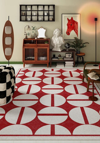 Modern Rug Placement Ideas for Bedroom, Contemporary Modern Rugs for Dining Room, Red Mid Century Geometric Rugs for Living Room-artworkcanvas