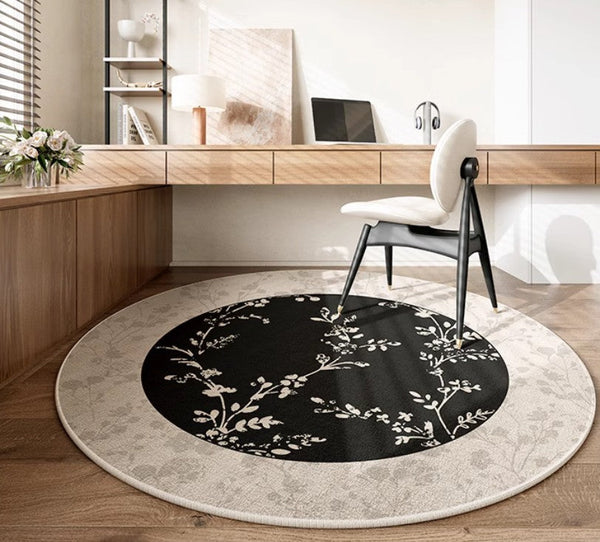 Contemporary Round Rugs for Dining Room, Flower Pattern Round Carpets under Coffee Table, Circular Modern Rugs for Living Room, Modern Area Rugs for Bedroom-artworkcanvas