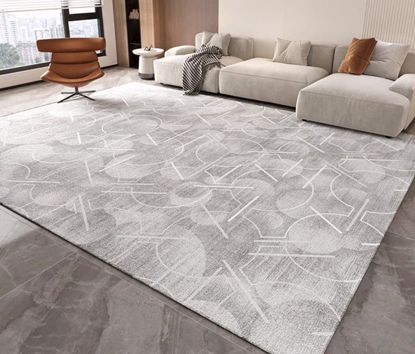 Abstract Gray Contemporary Modern Rugs for Living Room, Extra Large Modern Rugs for Bedroom, Geometric Modern Rug Placement Ideas for Dining Room-artworkcanvas