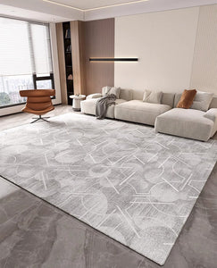 Abstract Gray Contemporary Modern Rugs for Living Room, Extra Large Modern Rugs for Bedroom, Geometric Modern Rug Placement Ideas for Dining Room-artworkcanvas