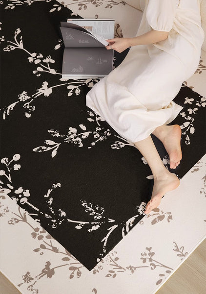 Contemporary Floor Carpets for Living Room, Large Modern Rugs for Sale, Dining Room Modern Rugs, Black Flower Pattern Geometric Modern Rugs in Bedroom-artworkcanvas