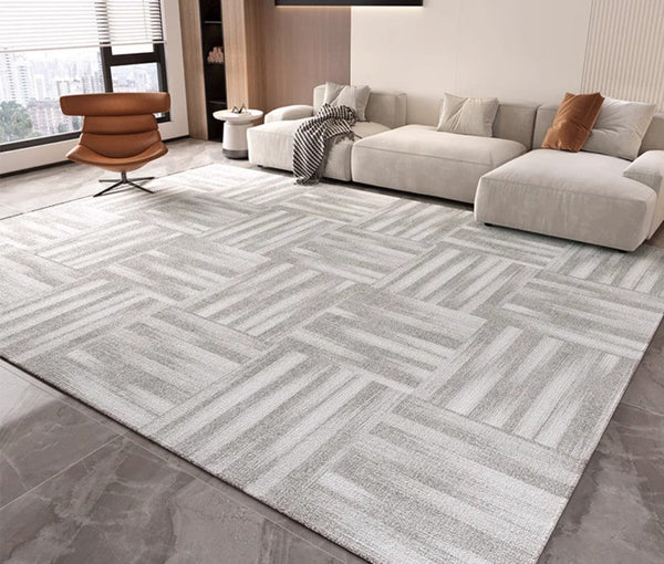 Extra Large Modern Rugs for Bedroom, Geometric Modern Rug Placement Ideas for Dining Room, Abstract Gray Contemporary Modern Rugs for Living Room-artworkcanvas