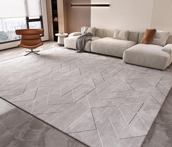 Large Modern Rugs for Bedroom, Abstract Gray Contemporary Modern Rugs for Living Room, Geometric Modern Rug Placement Ideas for Dining Room-artworkcanvas