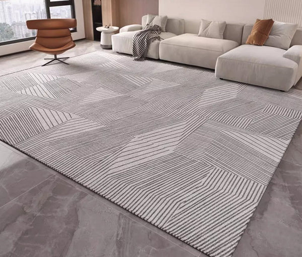 Living Room Abstract Gray Contemporary Modern Rugs, Large Modern Rugs for Bedroom, Geometric Modern Rug Placement Ideas for Dining Room-artworkcanvas