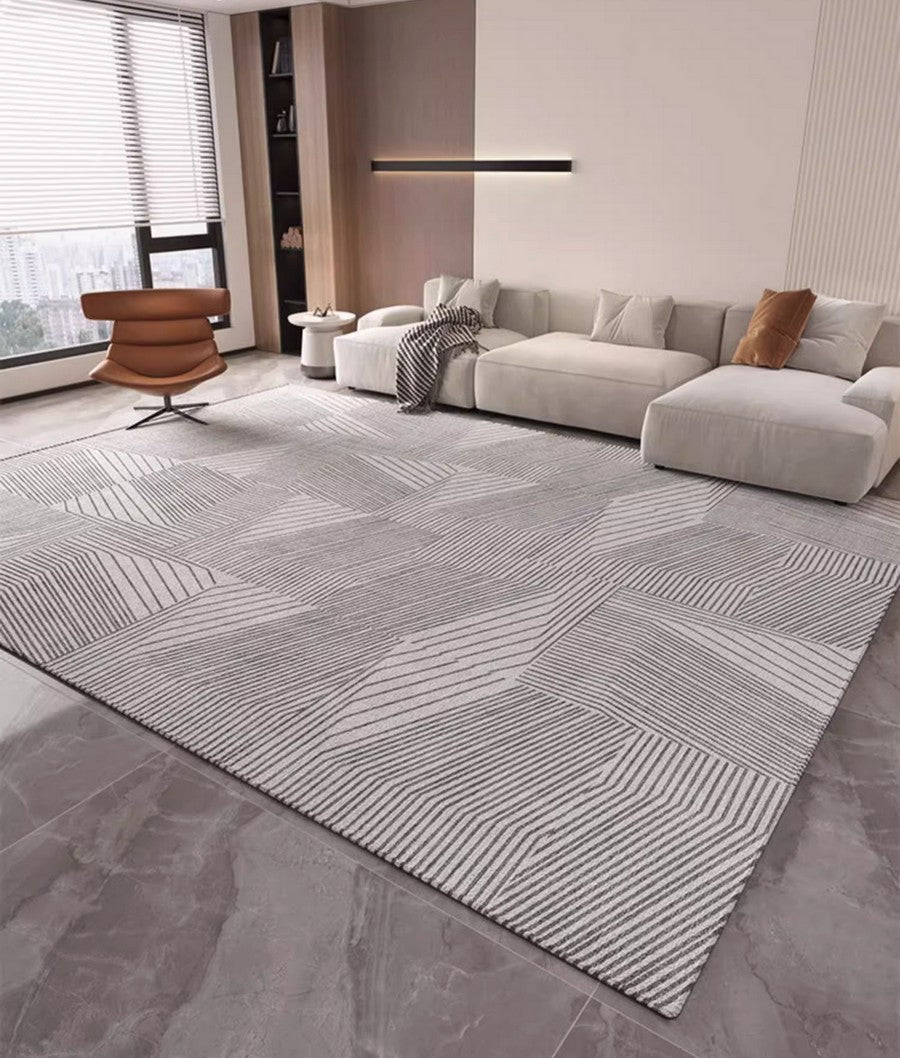 Living Room Abstract Gray Contemporary Modern Rugs, Large Modern Rugs for Bedroom, Geometric Modern Rug Placement Ideas for Dining Room-artworkcanvas