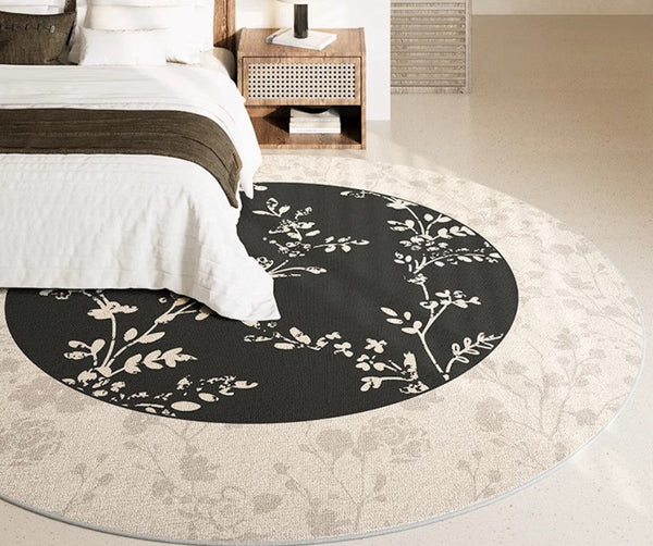 Contemporary Round Rugs for Dining Room, Flower Pattern Round Carpets under Coffee Table, Circular Modern Rugs for Living Room, Modern Area Rugs for Bedroom-artworkcanvas