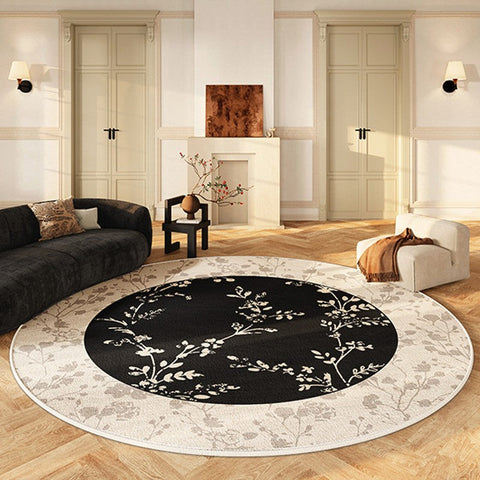 Contemporary Round Rugs for Dining Room, Flower Pattern Round Carpets under Coffee Table, Circular Modern Rugs for Living Room, Modern Area Rugs for Bedroom-artworkcanvas