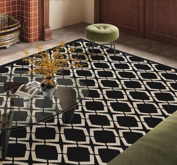 Modern Area Rugs under Sofa, Modern Black Rugs for Living Room, Abstract Contemporary Rugs for Bedroom, Dining Room Floor Rugs, Modern Carpets for Office-artworkcanvas