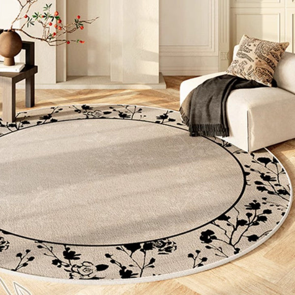 Flower Pattern Round Carpets under Coffee Table, Contemporary Round Rugs for Dining Room, Circular Modern Rugs for Living Room, Modern Area Rugs for Bedroom-artworkcanvas