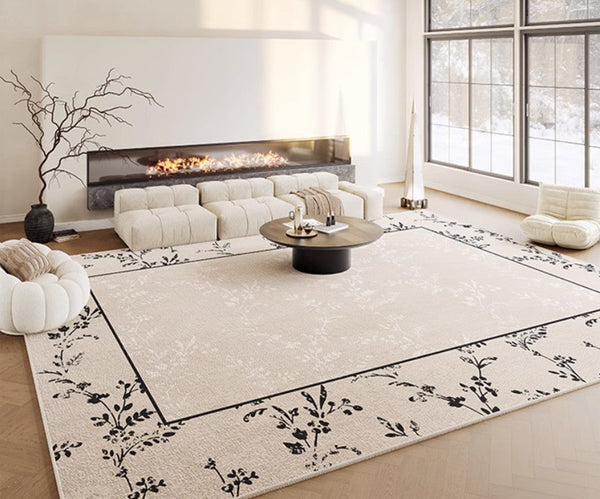 Large Modern Rugs for Sale, Dining Room Modern Rugs, Contemporary Floor Carpets for Living Room, Flower Pattern Geometric Modern Rugs in Bedroom-artworkcanvas