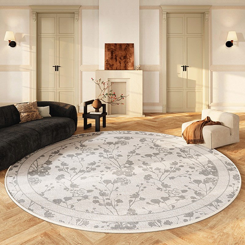 Modern Area Rugs for Bedroom, Flower Pattern Round Carpets under Coffee Table, Contemporary Round Rugs for Dining Room, Circular Modern Rugs for Living Room-artworkcanvas