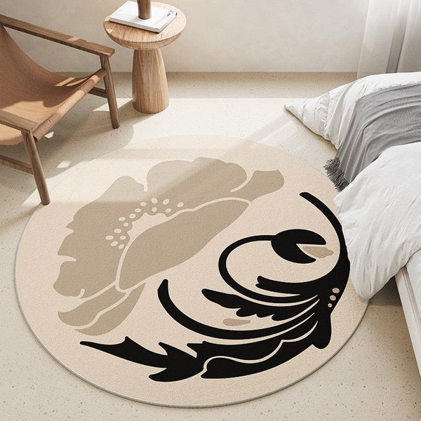 Dining Room Round Rugs, Modern Area Rugs under Coffee Table, Round Modern Rugs, Flower Pattern Abstract Contemporary Area Rugs, Modern Rugs in Bedroom-artworkcanvas