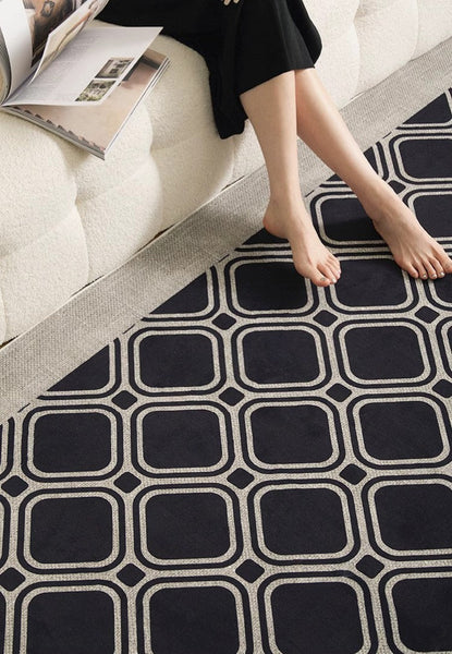 Elegant Modern Area Rugs under Sofa, Dining Room Floor Rugs, Mid Century Black Rugs for Living Room, Abstract Contemporary Rugs for Bedroom, Modern Carpets for Office-artworkcanvas