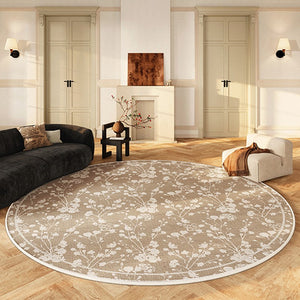 Uniqe Modern Area Rugs for Bedroom, Circular Modern Rugs for Living Room, Flower Pattern Round Carpets under Coffee Table, Contemporary Round Rugs for Dining Room-artworkcanvas