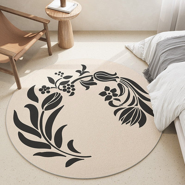 Large Modern Area Rugs under Coffee Table, Dining Room Modern Rugs, Flower Pattern Modern Rugs for Bedroom, Abstract Round Rugs under Sofa-artworkcanvas