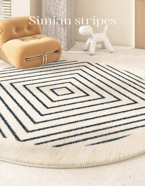 Abstract Contemporary Round Rugs for Bedroom, Geometric Modern Rug Ideas for Living Room, Thick Round Rugs for Dining Room-artworkcanvas