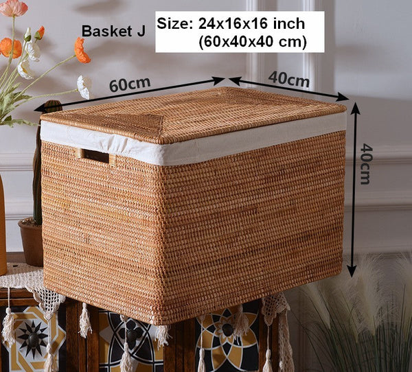 Square Storage Basket with Lid, Extra Large Storage Baskets for Clothes, Rattan Storage Basket for Shelves, Oversized Storage Baskets for Kitchen-artworkcanvas