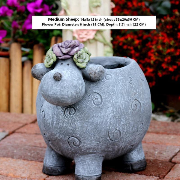 Lovely Sheep Statue for Garden, Sheep Flower Pot, Animal Statue for Garden Courtyard Ornament, Villa Outdoor Decor Gardening Ideas-artworkcanvas