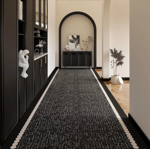 Modern Entryway Runner Rug Ideas, Geometric Black Contepmorary Runner Rugs, Easy Care Long Hallway Runners, Extra Long Narrow Runner Rugs-artworkcanvas