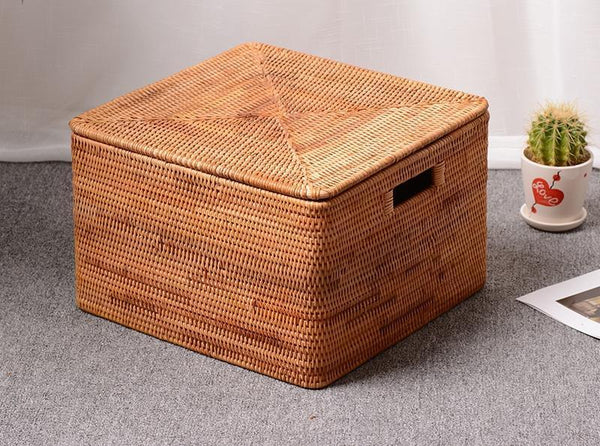 Large Rectangular Storage Baskets for Bathroom, Wicker Storage Basket with Lid, Extra Large Storage Baskets for Clothes, Storage Baskets for Shelves-artworkcanvas