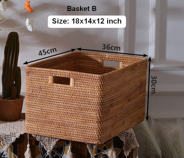 Oversized Rattan Storage Basket, Extra Large Rectangular Storage Basket for Clothes, Storage Baskets for Bathroom, Bedroom Storage Baskets-artworkcanvas