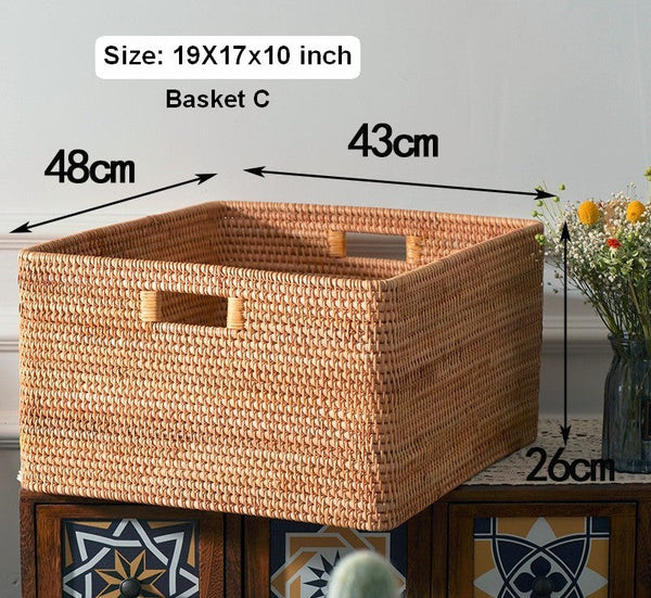 Oversized Rattan Storage Basket, Extra Large Rectangular Storage Basket for Clothes, Storage Baskets for Bathroom, Bedroom Storage Baskets-artworkcanvas