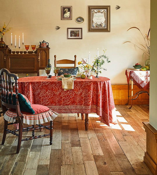 Large Modern Rectangle Tablecloth for Dining Room Table, Red Christmas Flower Pattern Tablecloth for Oval Table, Square Table Covers for Kitchen, Farmhouse Table Cloth for Round Table-artworkcanvas