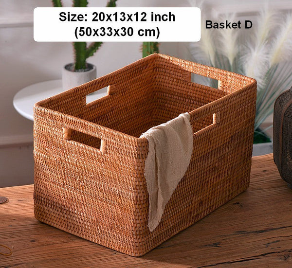 Oversized Rattan Storage Basket, Extra Large Rectangular Storage Basket for Clothes, Storage Baskets for Bathroom, Bedroom Storage Baskets-artworkcanvas