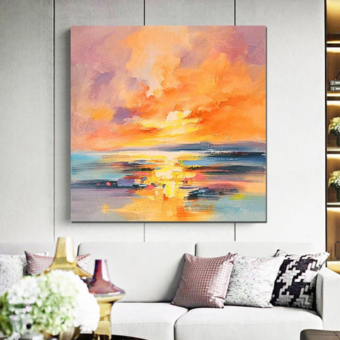 Sunrise Painting, Large Landscape Painting for Living Room, Abstract Landscape Painting, Hand Painted Art, Bedroom Wall Art Ideas, Modern Paintings for Dining Room-artworkcanvas