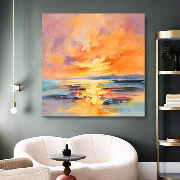 Sunrise Painting, Large Landscape Painting for Living Room, Abstract Landscape Painting, Hand Painted Art, Bedroom Wall Art Ideas, Modern Paintings for Dining Room-artworkcanvas