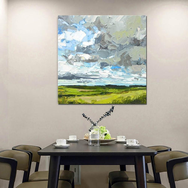 Large Acrylic Paintings for Bedroom, Heavy Texture Canvas Art, Abstract Landscape Painting, Grass Land under Sky Painting, Landscape Paintings for Living Room-artworkcanvas