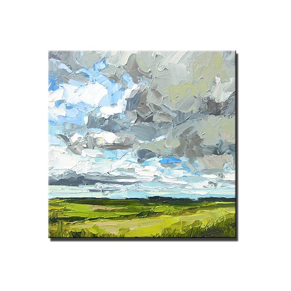 Large Acrylic Paintings for Bedroom, Heavy Texture Canvas Art, Abstract Landscape Painting, Grass Land under Sky Painting, Landscape Paintings for Living Room-artworkcanvas