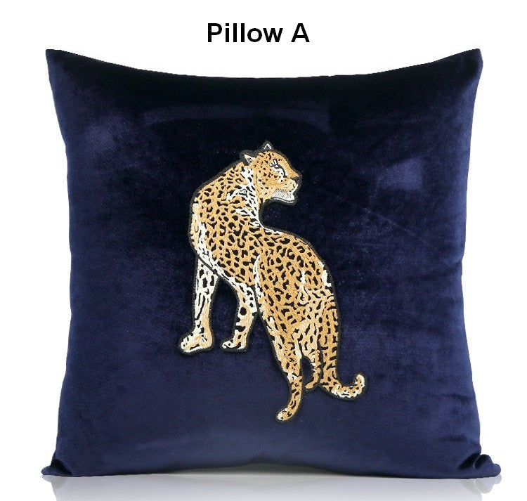 Modern Sofa Pillows, Contemporary Throw Pillows, Cheetah Decorative Throw Pillows, Blue Decorative Pillows for Living Room-artworkcanvas