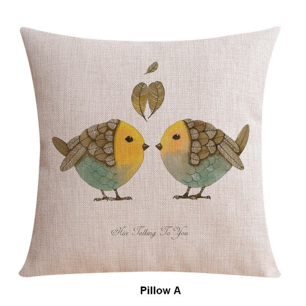 Simple Decorative Pillow Covers, Decorative Sofa Pillows for Children's Room, Love Birds Throw Pillows for Couch, Singing Birds Decorative Throw Pillows-artworkcanvas