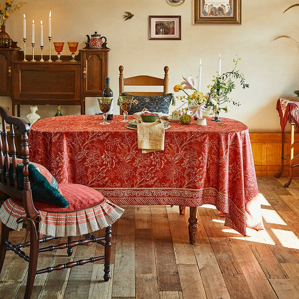 Large Modern Rectangle Tablecloth for Dining Room Table, Red Christmas Flower Pattern Tablecloth for Oval Table, Square Table Covers for Kitchen, Farmhouse Table Cloth for Round Table-artworkcanvas